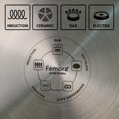 Femora Tri-ply Frying Pan 24 Cm Capacity 1.8 L Without Lid | Healthy Cooking | Induction Safe | Stain Resistant | Zero Coating