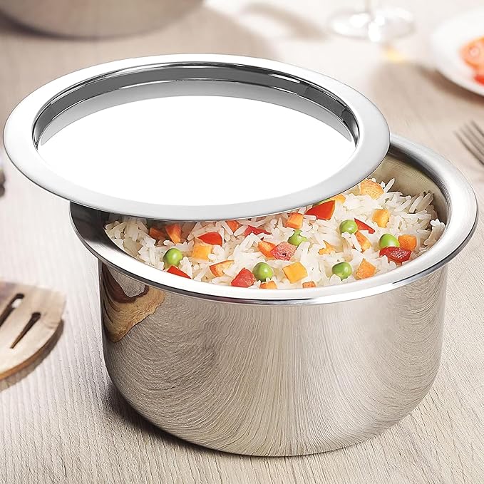 Savya Home Triply Stainless Steel Tope Patila With Lid Handi Casserole With Lid 3l 20 Cm Diameter