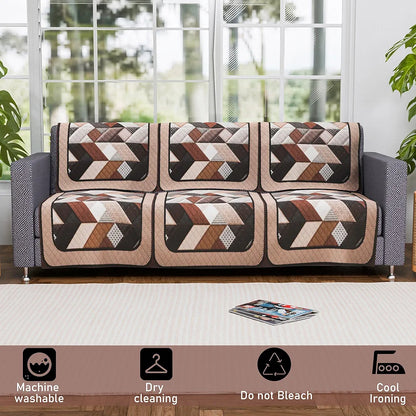 Kuber Industries Set of 6 Velvet 3 Seater Sofa Covers for Living Room Triangular-Cream & Brown