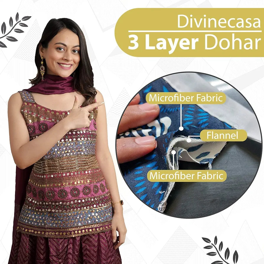 Divine Casa 120 GSM Microfiber Single Dohar Soft & Lightweight Throw Blanket Geometric Triangles Pattern Colour Black & White