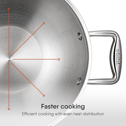Stahl Artisan Triply Stainless Steel Kadhai With Lid, Kadai for Cooking | Induction & Gas Stove Compatible | 4.4 L | 28 Cm