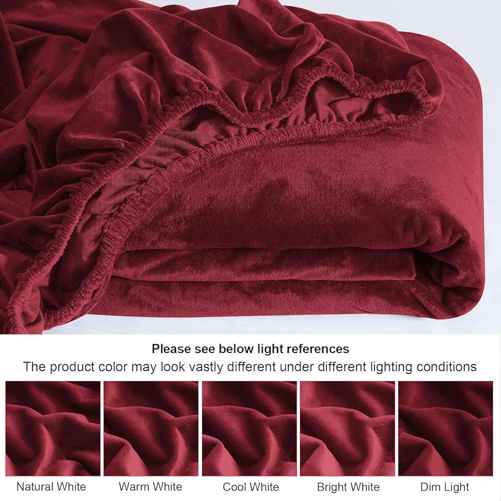 Cloth Fusion 200 TC Warm Winter Elastic Fitted Bedsheet for Double Bed King Size with 2 Pillow Covers Maroon