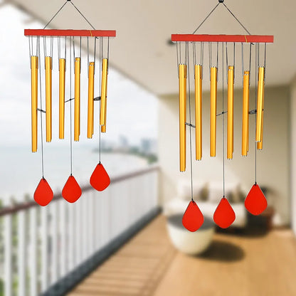 Zaicus Wind Chimes for Home Yellow Metal Pipes with Wooden Danglers Wind Chime-026