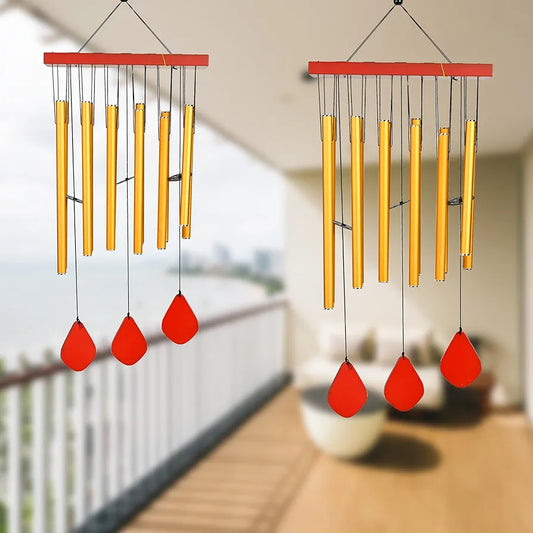 Zaicus Wind Chimes for Home Yellow Metal Pipes with Wooden Danglers Wind Chime-026