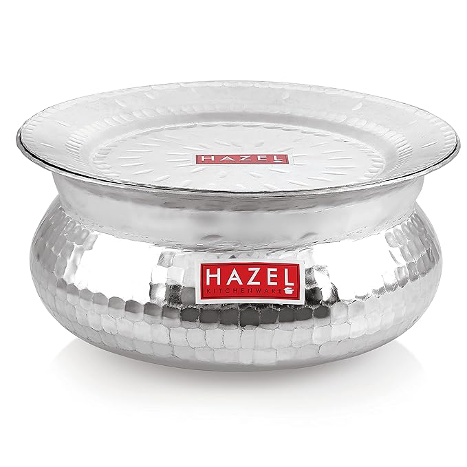 Hazel Aluminium Hammered Finish Handi with Lid Biryani Rice Cooking Pot Gol 24.5 cm 3900 Ml
