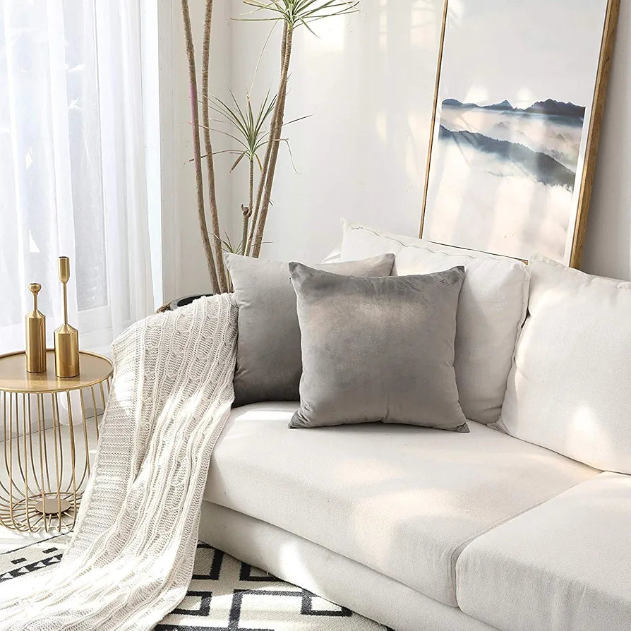 Aerohaven Premium Velvet Reversible Decorative Throw Pillow/Cushion Covers with Invisible Zipper  (Grey Colour Pack of 2)