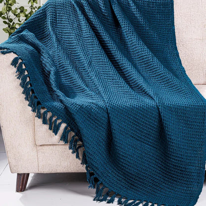 Homadorn Waffle Weave Cotton Throw Blanket Colour Teal Green