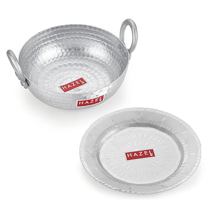 Hazel Aluminium Hammered Finish Kadai with Lid Premium Round Bottom 16 Gauge Kadhai Vessel 29 cm 4000 Ml