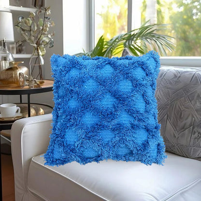 Sajavat Home Hand-Knitted Pure Cotton 3 Seater Sofa Throw with Cushion Cover Colour Egyptian Cushion & Multi Blue Throw