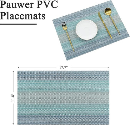Leeonz Easy to Clean Non-slip Heat Resistant Dining Table Place Mats Ombre Blue Set of 4pcs