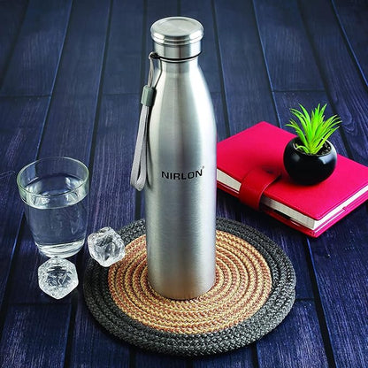 Nirlon Stainless Steel Single Wall Plain Water Bottle With String | Fridge Refrigerator Bottle - 1000 ml