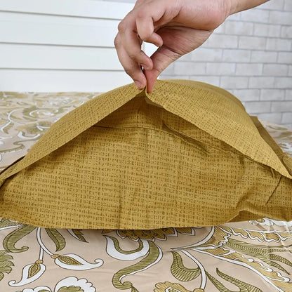 Divine Casa 144 TC 100% Cotton Single Size Bedsheet with 1 Pillow Cover Floral Paisley Colour Mustard Beige