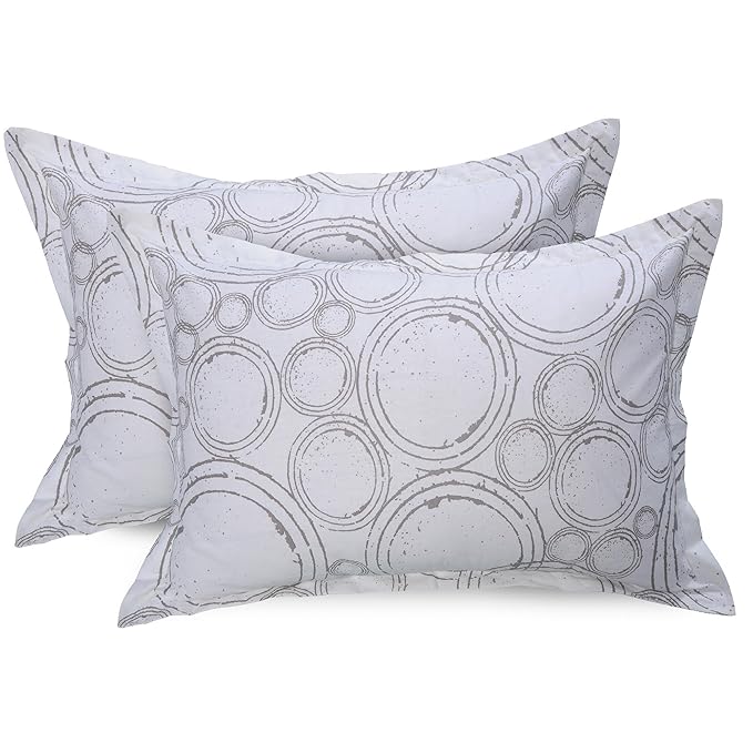 Huesland by Ahmedabad Cotton 144 TC King Size Bedsheet Cotton with 2 Pillow Covers | Sphere | Green & Off White