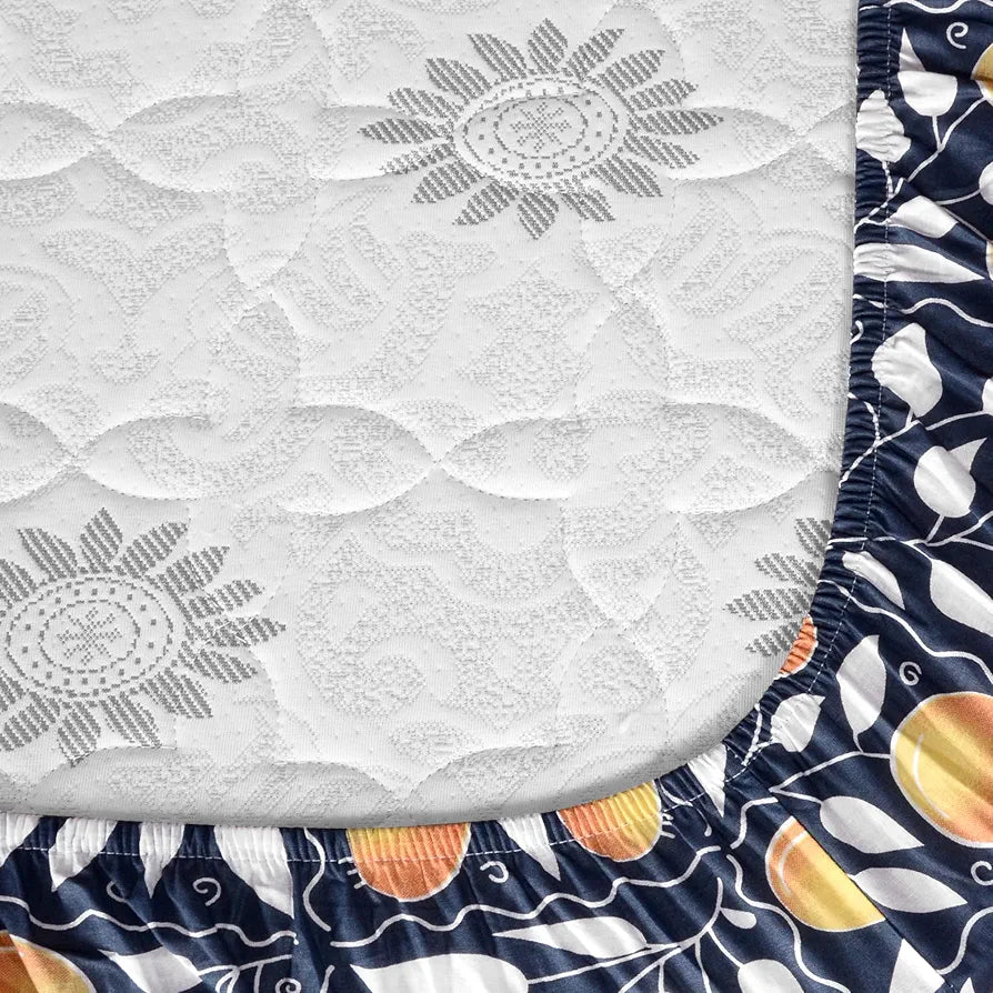 Divine Casa 144 TC Cotton Super Soft Brushed Elastic Fitted Floral Queen Size Double Bed Bedsheet with 2 Pillow Cover Colour Blue Velvet