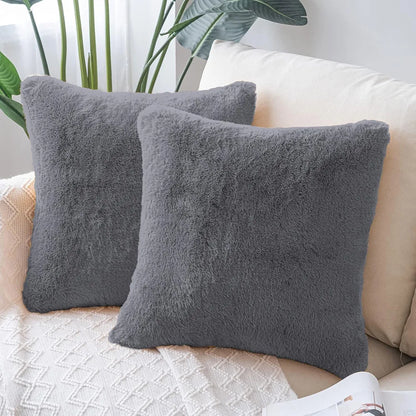 Luxe Home Cushion Cover Duble Side Rabbit Fur Plain Design Covers Set of 2 for Sofa Colour Grey