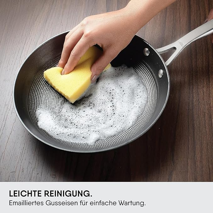 Stahl Blacksmith Hybrid Enamelled Cast Iron Frying Pan | Rust Proof Fry Pan | Induction & Gas Stove Compatible | 1.4 L | 24 Cm