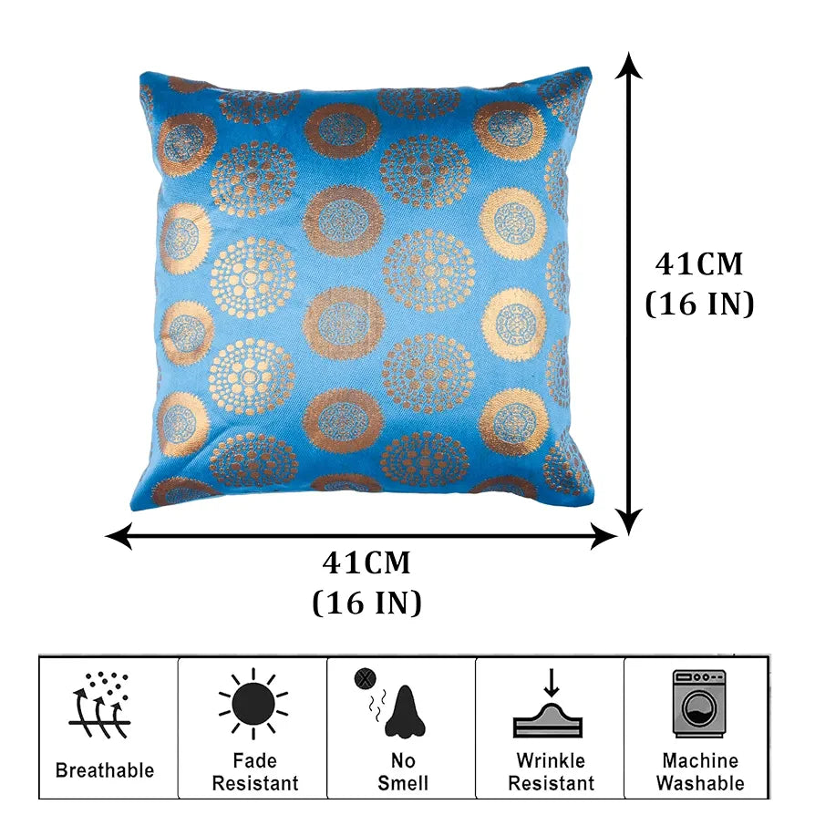 Kuber Industries Cushion Cover Pillow Covers Banarasi Gola Set of 5 Colour Firozi