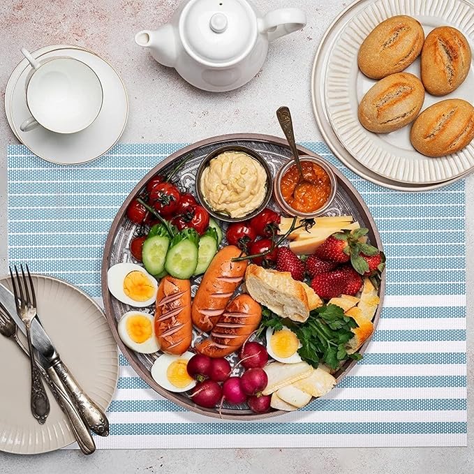 Pepplo PVC Placemats Placemats for Dining Table Set of 6 Sky Blue Line (PLC10E6)