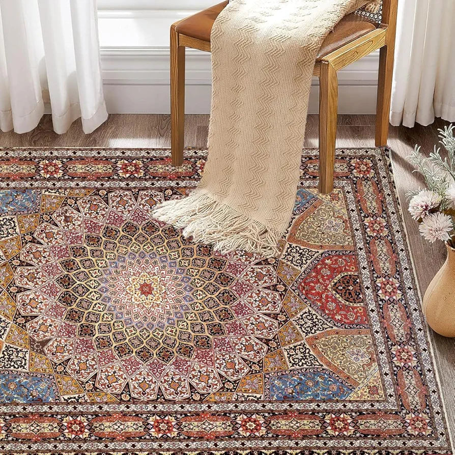ishro home 3D Jet Multi Printed Carpet Rug Runner and Carpets for Bedroom Colour Royal Zari 4x6 Feet