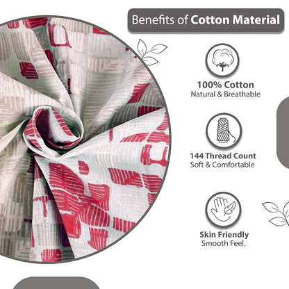 Divine Casa 144 TC 100% Pure Cotton Queen Size Double Bed Bedsheet with 2 Pillow Covers Geometric Pixel Colour Red White