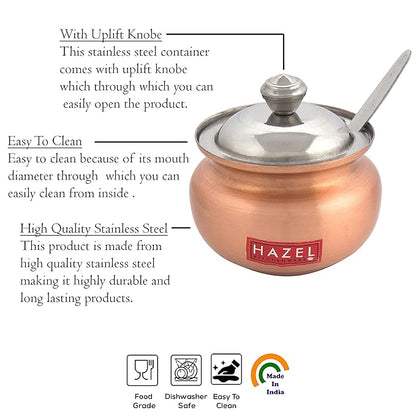 Hazel Ghee Pot with Spoon 150 ml Copper Coated Stainless Steel Ghee Container for Kitchen