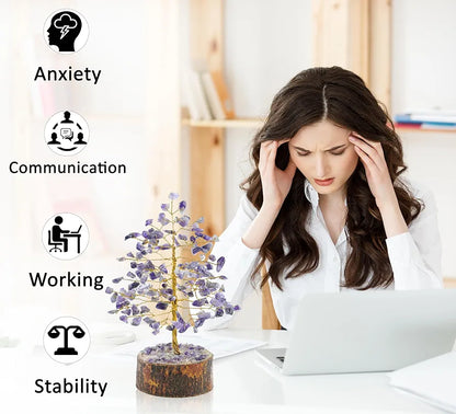 Crocon Amethyst Gemstone Money Tree Feng Shui Bonsai Golden Wire