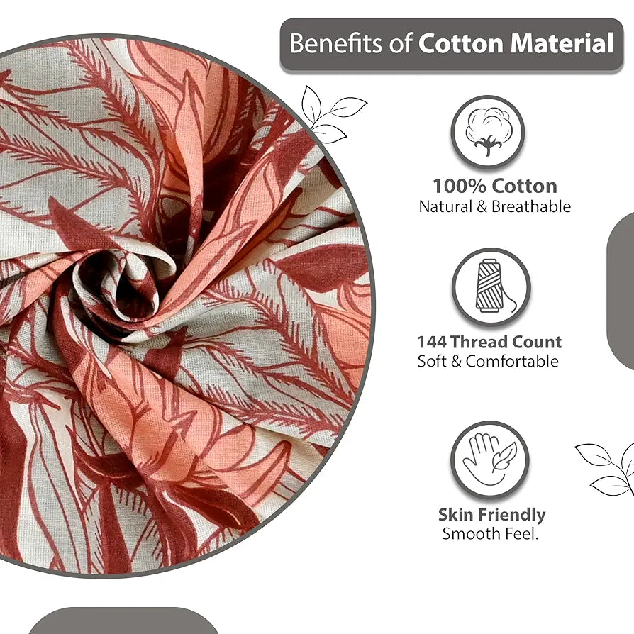 Divine Casa 144 TC 100% Pure Cotton Double Bed Bedsheet with 2 Pillow Covers Tropical Floral Colour Coral Peach