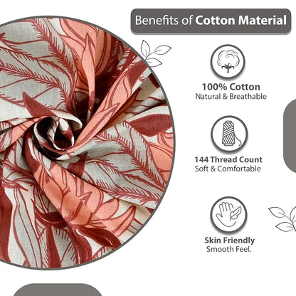 Divine Casa 144 TC 100% Pure Cotton Double Bed Bedsheet with 2 Pillow Covers Tropical Floral Colour Coral Peach