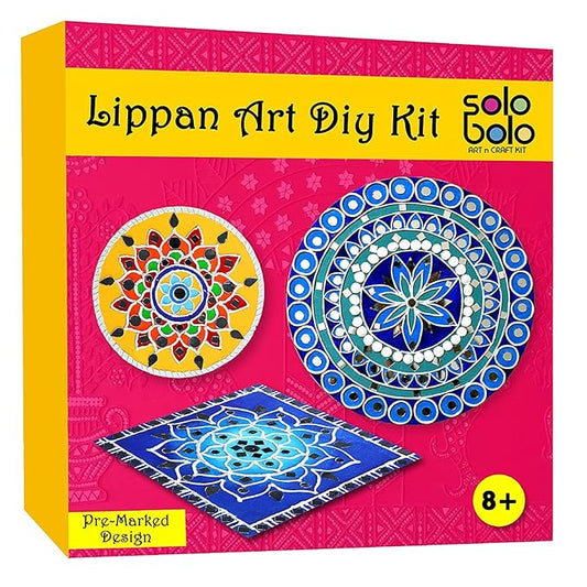 Solobolo Lippan Art and Craft Materials Kit for Kids Premarked Mdf Board Warli Art Painting Diy Kit With Stands