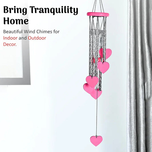 Hanging Wind Chimes for Home and Balcony Heart Shape Pink Wind Chime -018