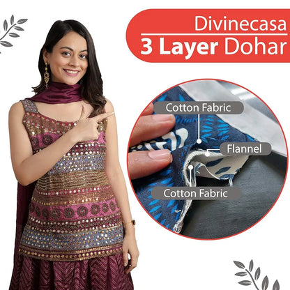 Divine Casa 100% Pure Cotton 120 GSM Reversible Geometric Print Single Bed Dohar for All Season Size TC - 144 Colour Rouge Red