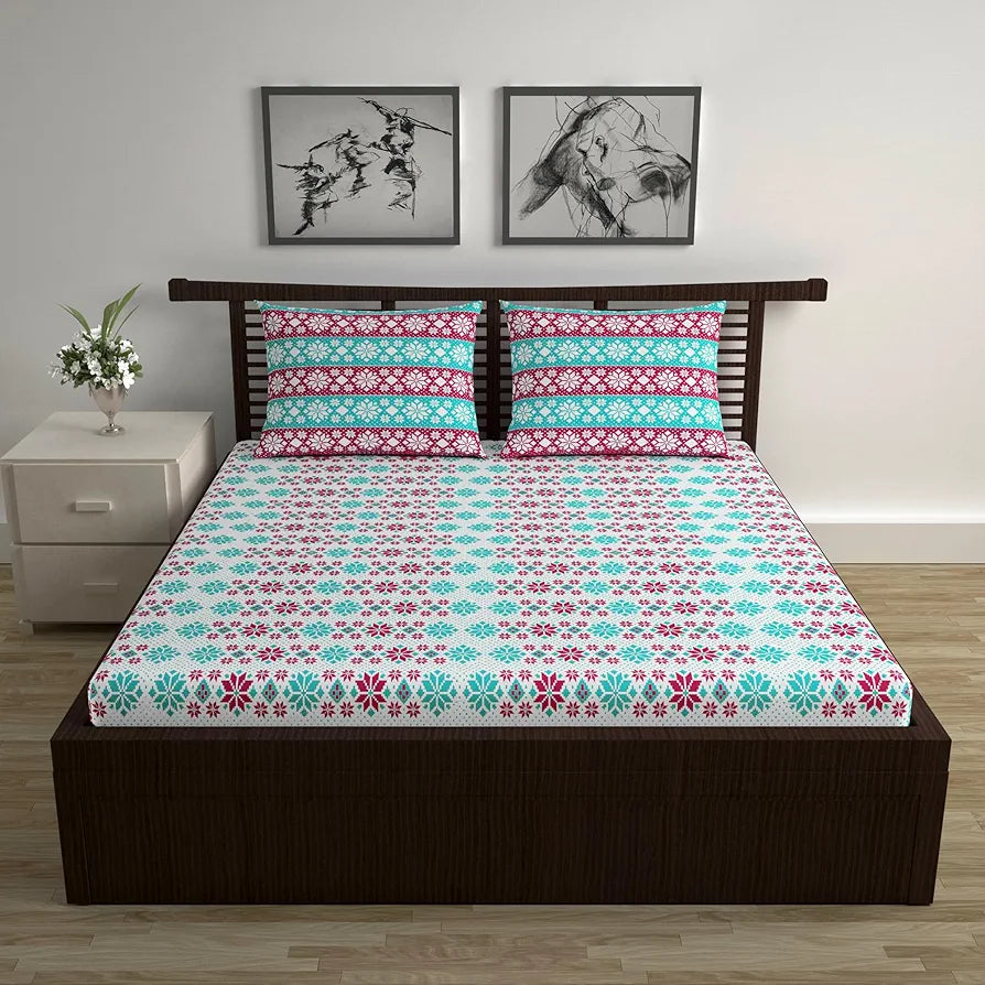 Divine Casa Poly Cotton Double Fitted Elastic Bedsheet with Elastic Corners for Double BedRose Colour Violet