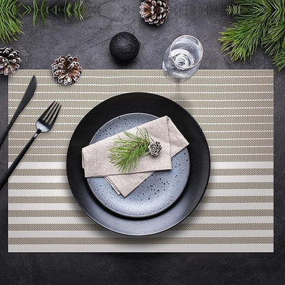 Pepplo PVC Placemats Placemats for Dining Table Heat Resistant Placemats Set of 6 Gold Line (PLC10B6)