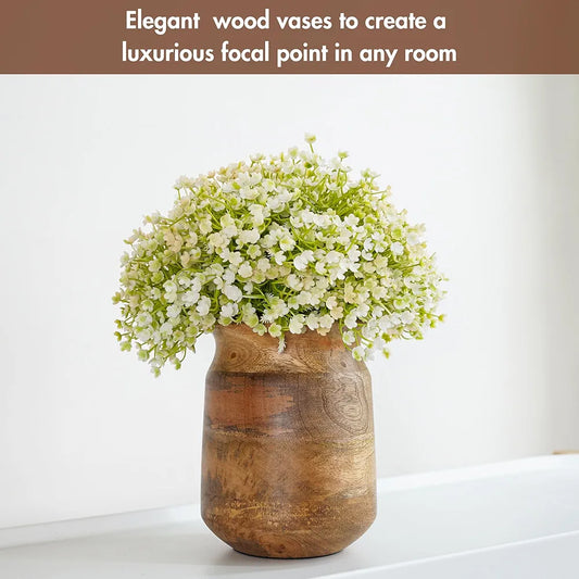 Behoma Flower Vase Jar Shape Mango Wood Vases Natural Light Brown Finish Flowers not Included