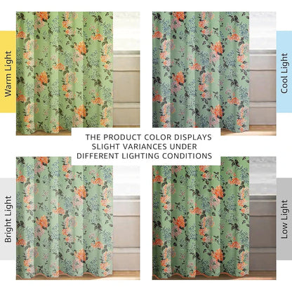 Cloth Fusion Blackout Printed Premium Door Curtains 7 Feet Long Set of 2 Green Coral Colour