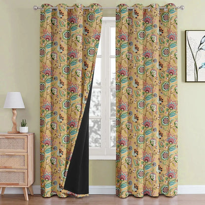 Cloth Fusion Blackout Printed Premium Door Curtains 7 Feet Long Set of 2 Yellow Garden