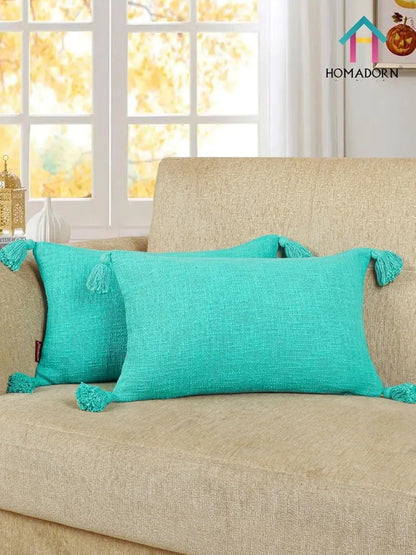 Homadorn Luxury Cotton Handmade Decorative Boho Throw Pillow Covers Turquoise