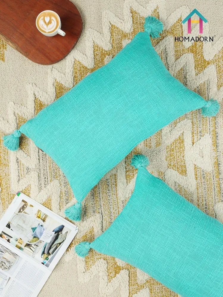 Homadorn Luxury Cotton Handmade Decorative Boho Throw Pillow Covers Turquoise