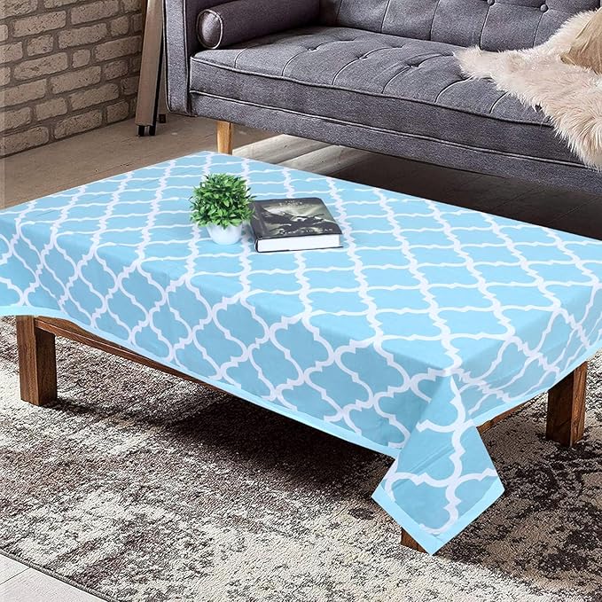 Texstylers Sky Blue Pure Cotton Abstract Pattern Jaipuri Style 4 Seater Dining Table Cloth Cover Color 01 Rectangular