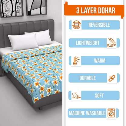 Divine Casa Floret 100% Cotton Double Dohar 120 GSM Soft & Lightweight Throw Blanket Colour Wildflower Charm