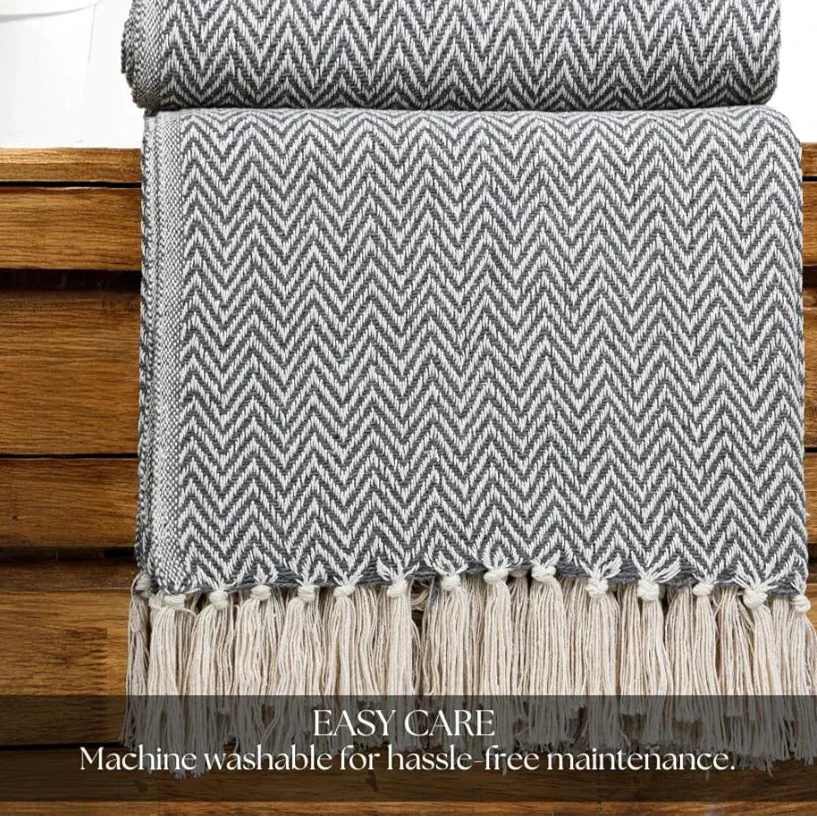 Homadorn All Season Cotton Weaved Throw Blanket Colour Grey