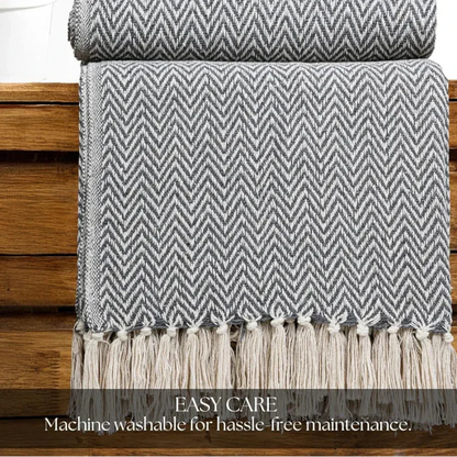 Homadorn All Season Cotton Weaved Throw Blanket Colour Grey