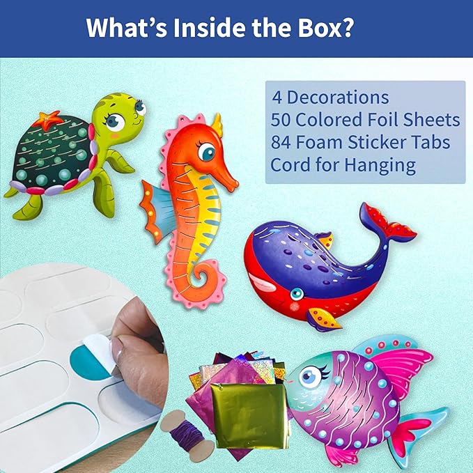 Chalk and Chuckles Art and Craft Kit | Fabulous Foil Decorations for Kids Age 4-9 Year | Sea Animals Diy Toys