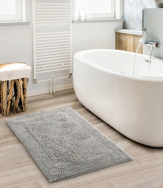 Sashaa World Super Absorbant Cotton Reversible Bath Rectangular Mat Bathroom Rugs Colour Grey