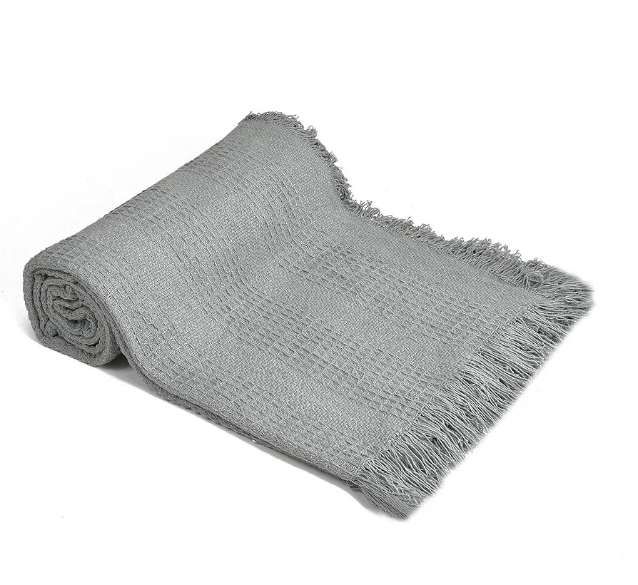Sashaa World Grey Cotton Throw for Sofa Colour Grey