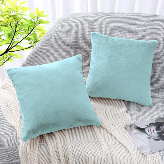Luxe Home Cushion Cover Duble Side Rabbit Fur Plain Design Covers Set of 2 for Sofa Colour Turquish
