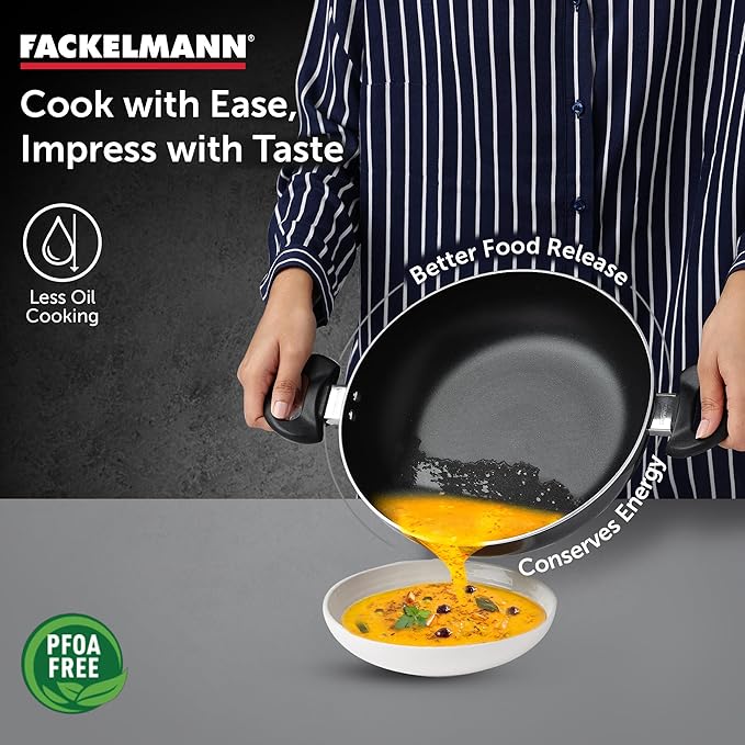 Fackelmann Quartz Nonstick Kadai Glass Lid 32 cm Cool Handle Even Heating Roti