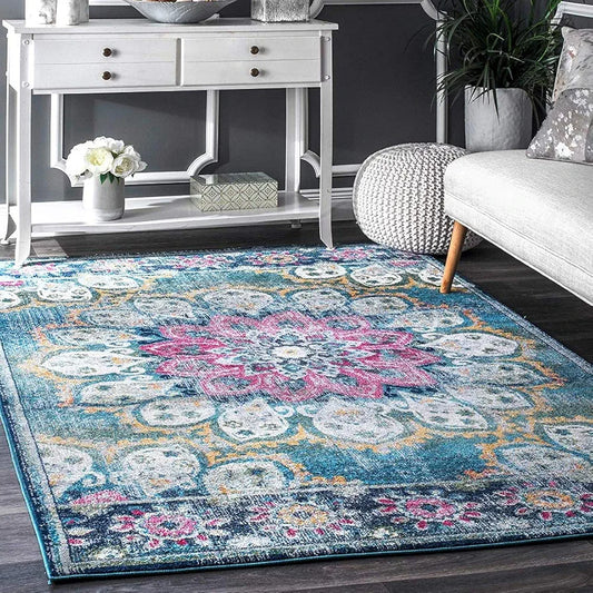 Status Contract Rugs for Living Room Printed Carpet for Living Room Decor Anti Skid Backing Home Essentials Boho Rugs for Living Room , Polyester, Multicolor, Rectangular