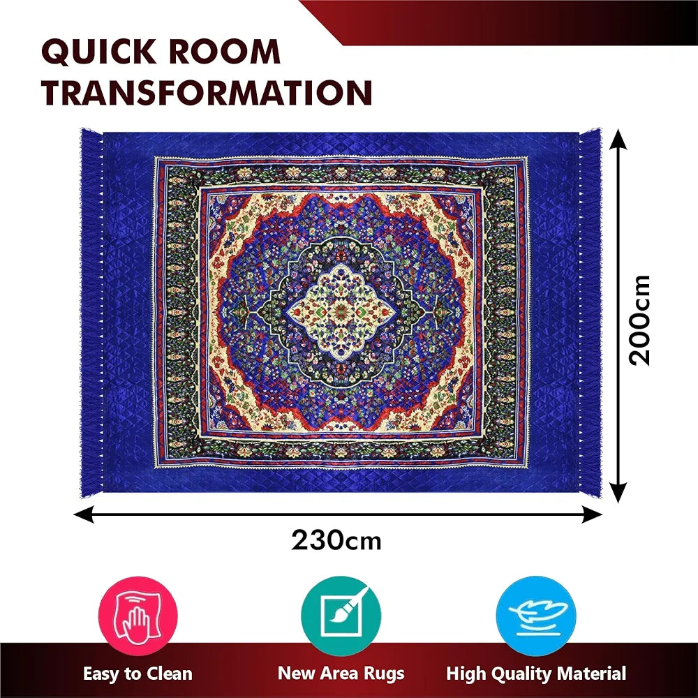 Kuber Industries Carpet Velvet Carpet-Rug for Home Decor Carpet Rug for Bedroom Blue