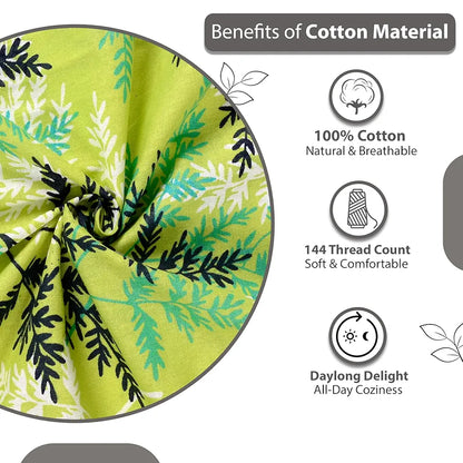 Divine Casa Bedsheet for Single Size Bed 144 TC Cotton Bedsheet for Single Size Bed with 1 Pillow Cover  Floral Colour Lime Breeze